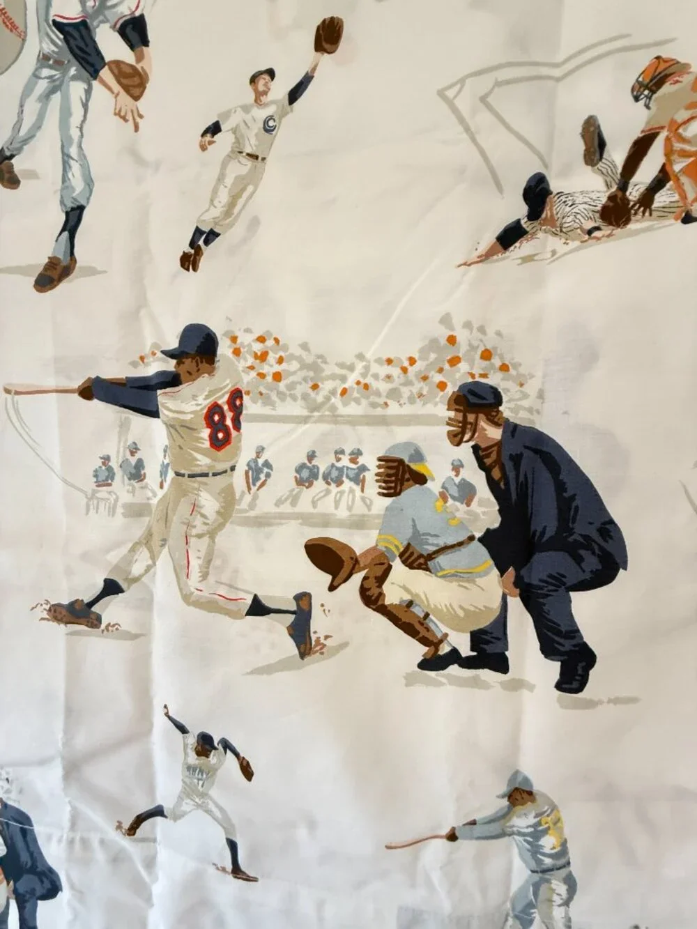 Pottery Barn Kids Vintage Baseball Player Twin Flat Bed Sheet Navy & Orange NWOT